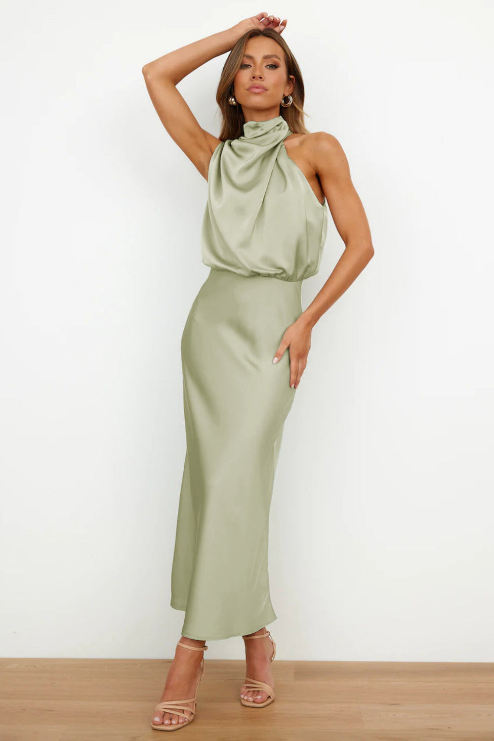 Elise Satin Halter Dress