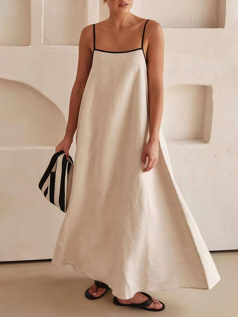 Contrast-Trim A-Line Dress