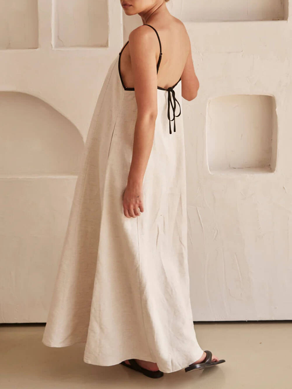 Contrast-Trim A-Line Dress