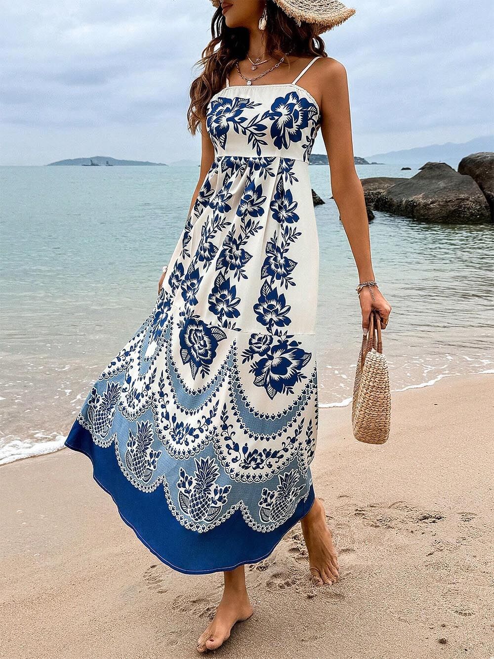 Ethnisch Ethnic Print Floral Midi Dress
