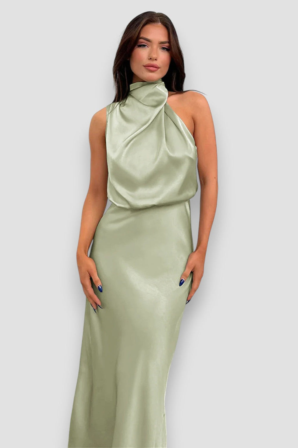 Carlina Summer Satin Halter Dress