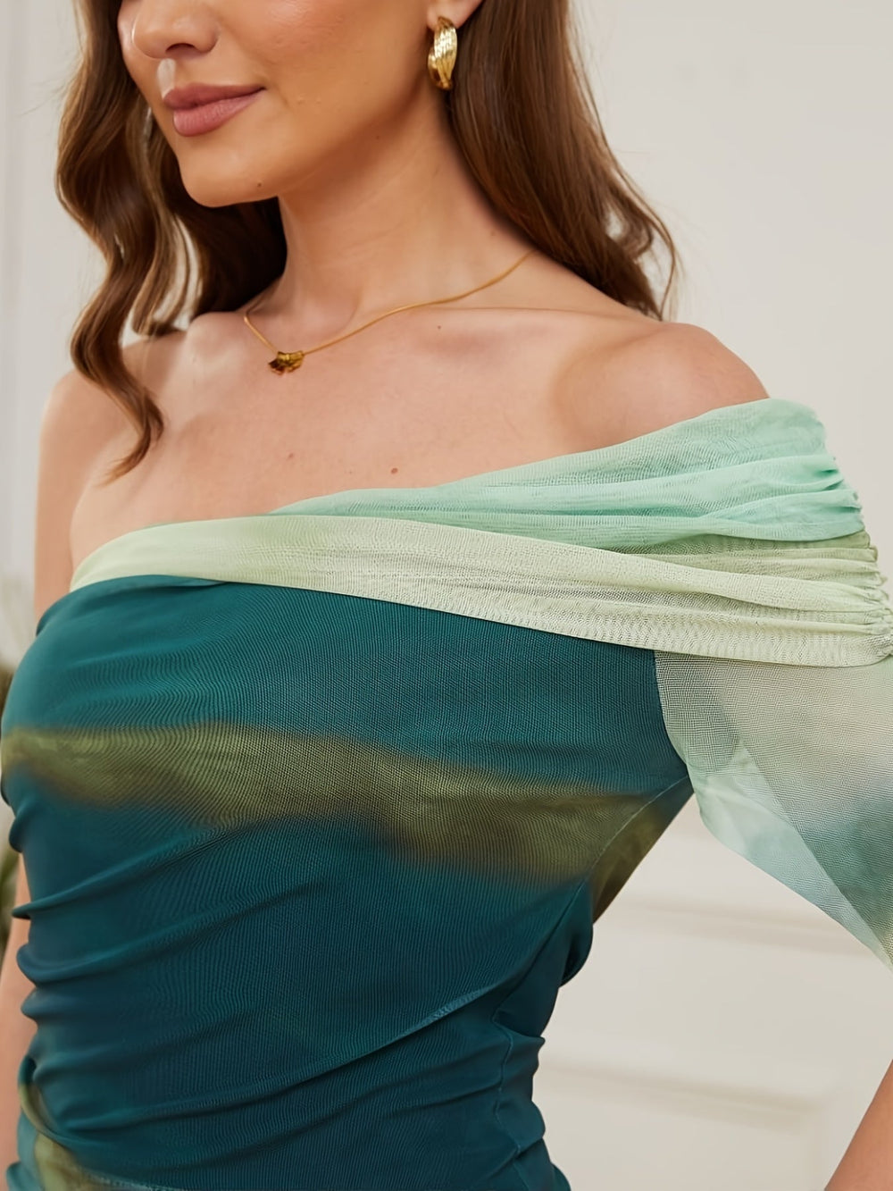 Aurelia Off-Shoulder Ruffle Mesh Dress