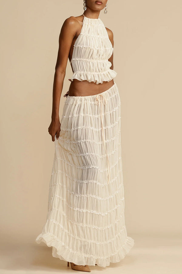 Convertible Drawstring Maxi Skirt with Vintage Pleats