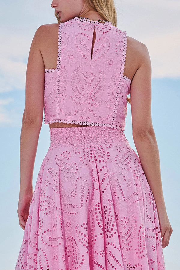 Embroidered Two-Piece Set with Long High-Waist Pocket Skirt