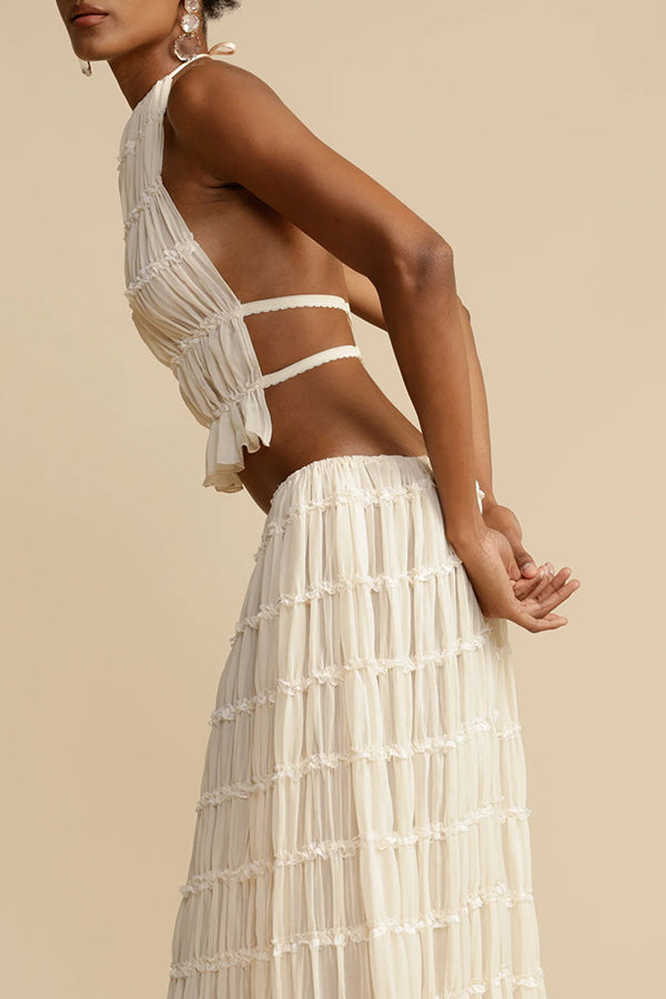 Convertible Drawstring Maxi Skirt with Vintage Pleats