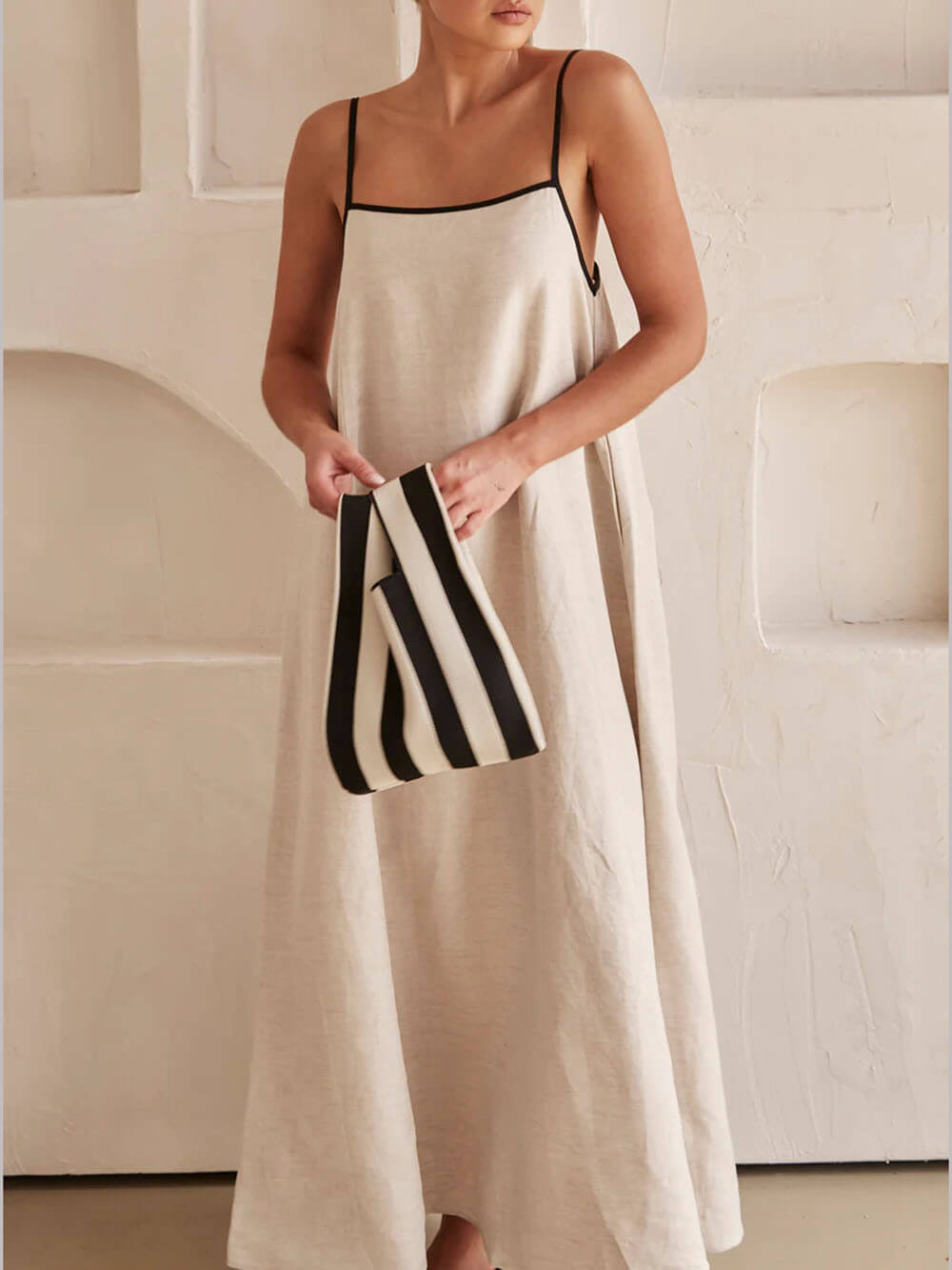 Contrast-Trim A-Line Dress