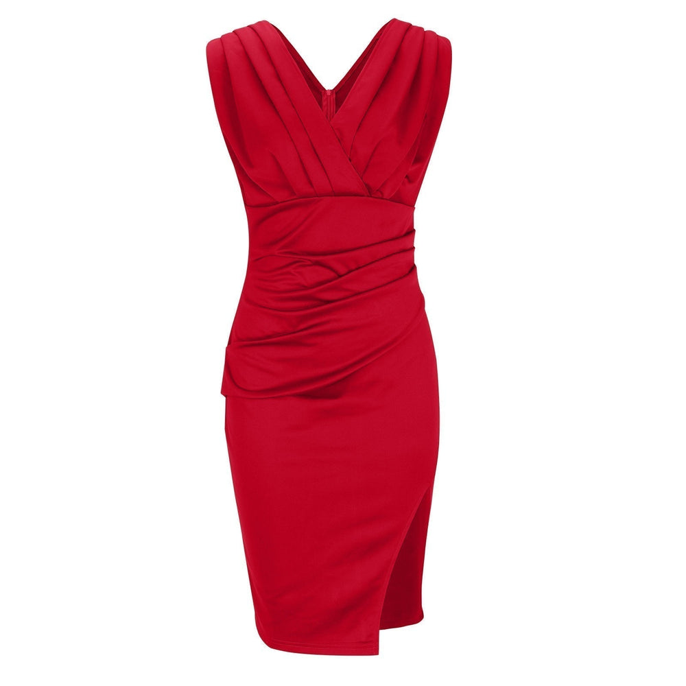 Estelle Fitted V-Neck Slit Dress