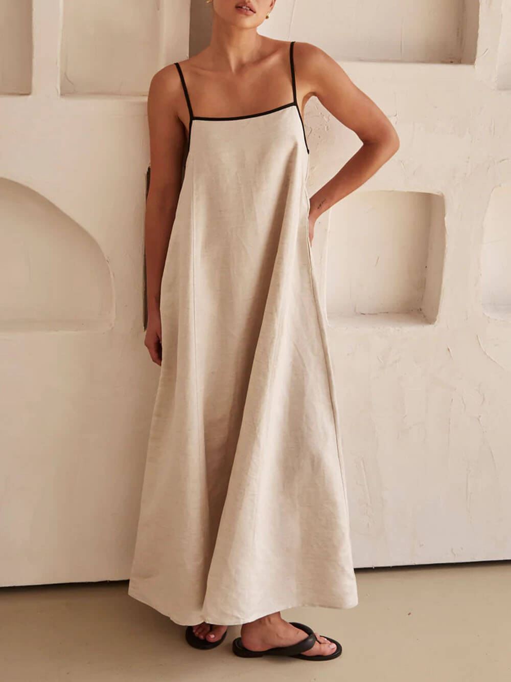 Contrast-Trim A-Line Dress