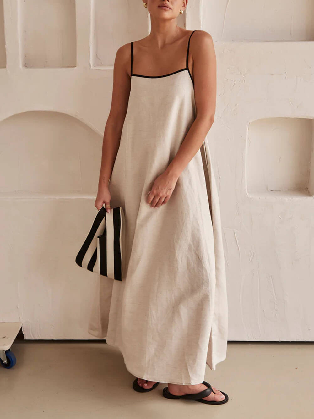 Contrast-Trim A-Line Dress