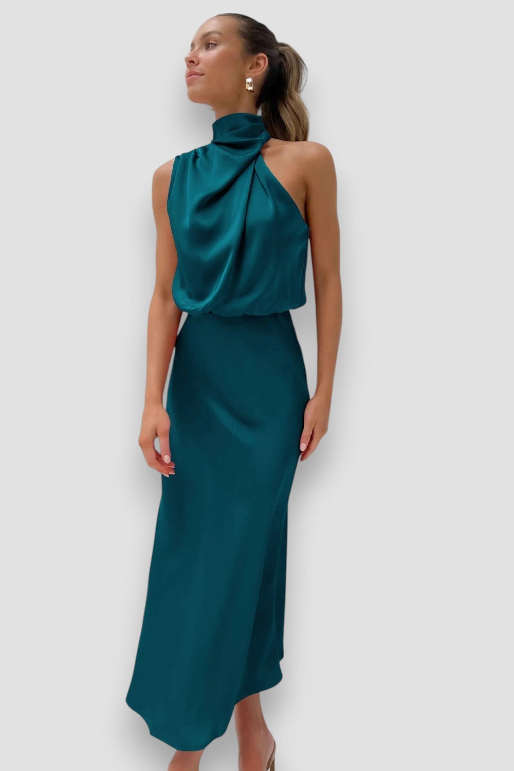 Carlina Summer Satin Halter Dress