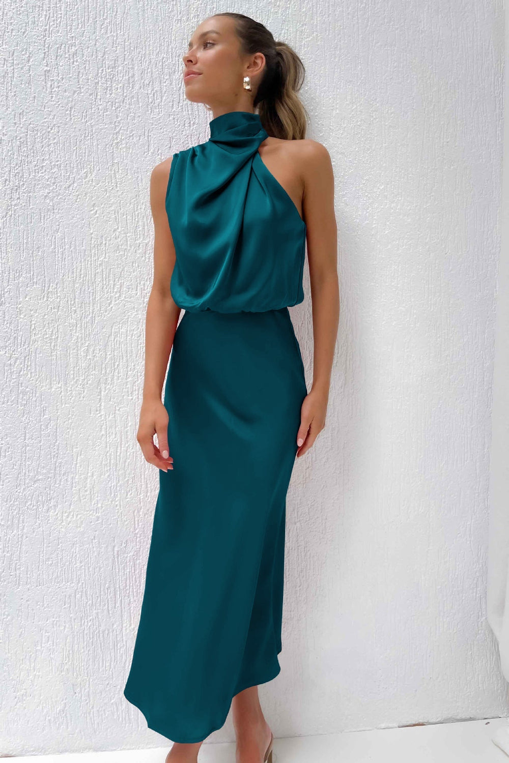 Elise Satin Halter Dress