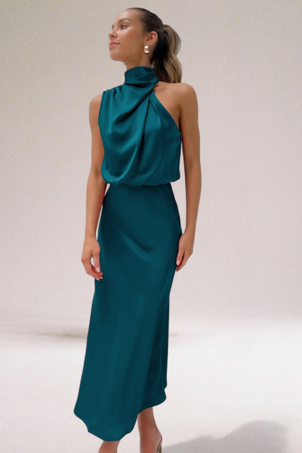 Valentina Satin Halter Dress with Refined Details