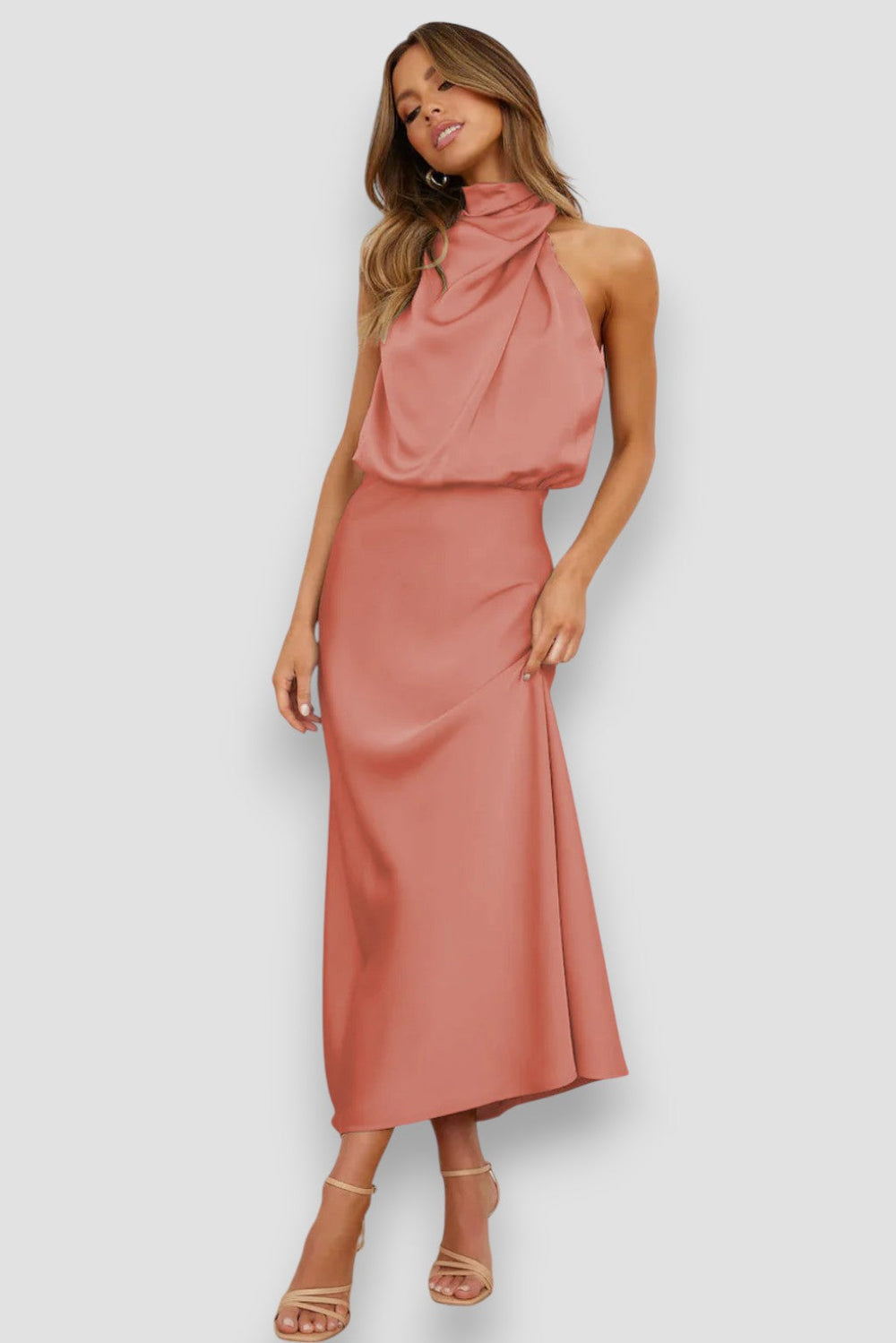 Carlina Summer Satin Halter Dress