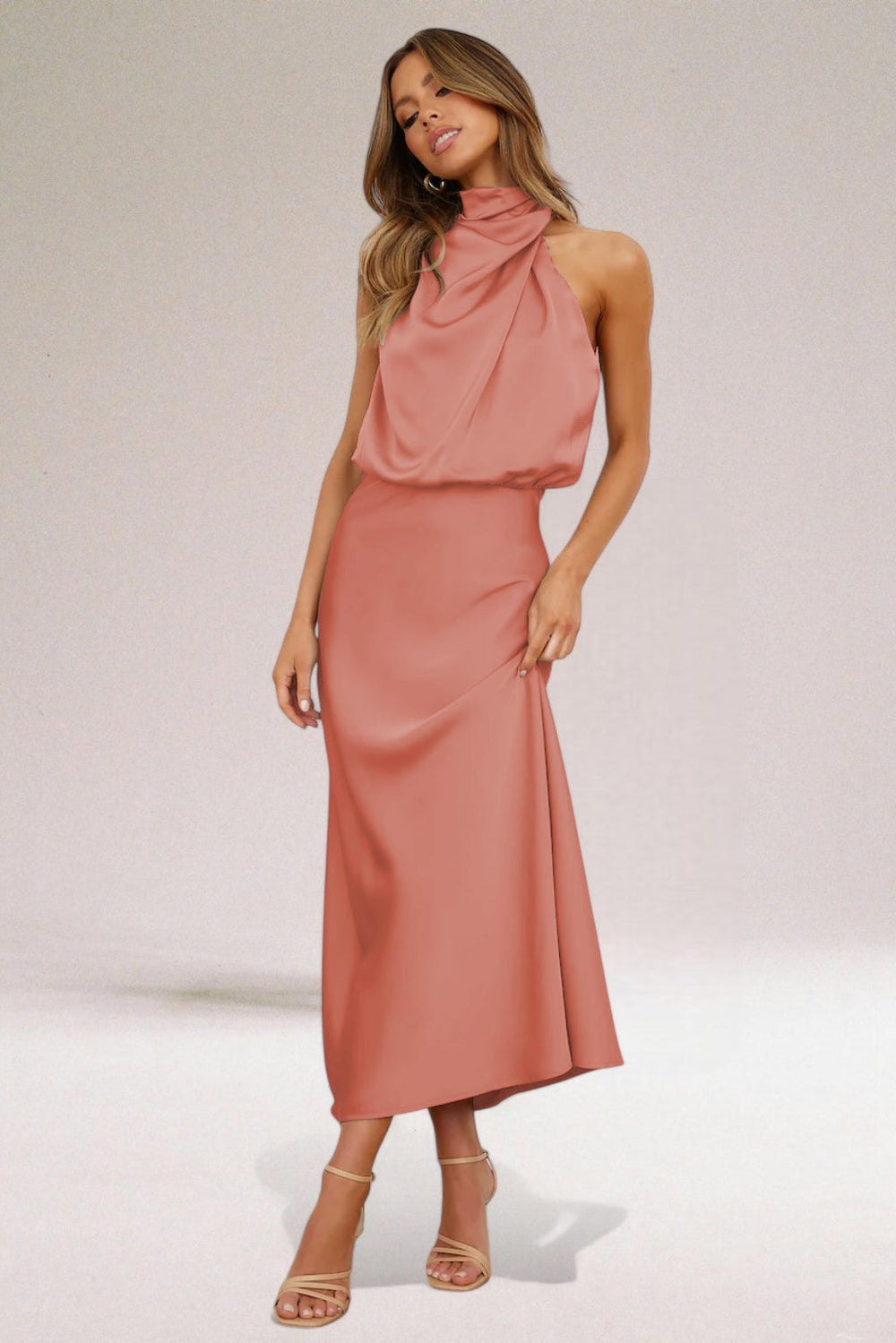 Valentina Satin Halter Dress with Refined Details