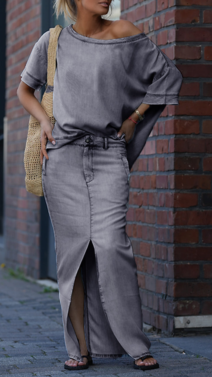 Amora Relaxed-Fit Cotton Denim Two-Piece Outfit Set
