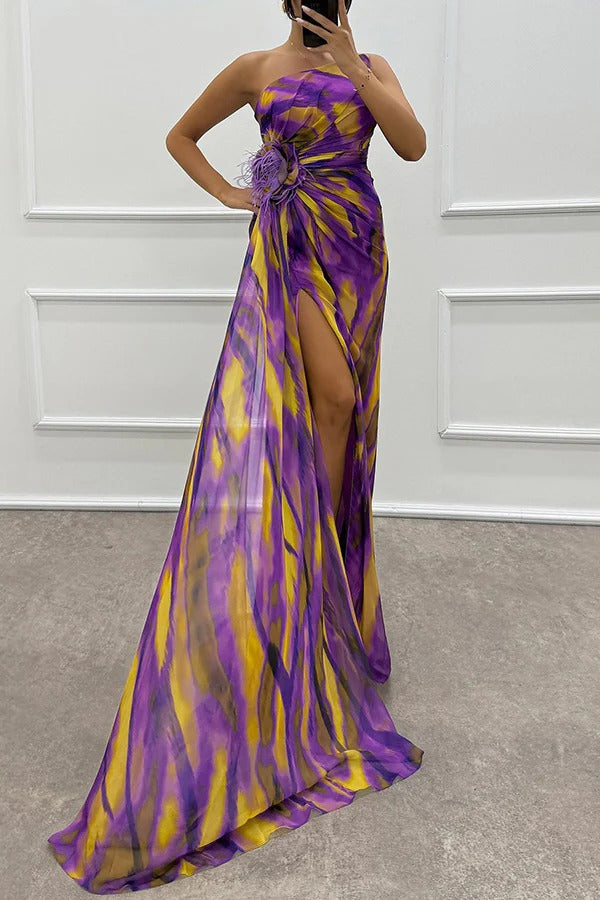 Naomi Vibrant Print Maxi Dress, One-Shoulder Cut