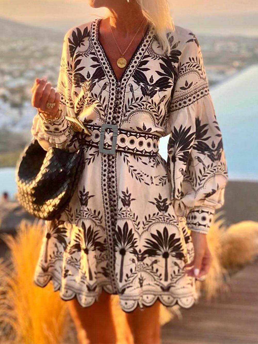 Modisches Printed lockeres Beach-Minikleid