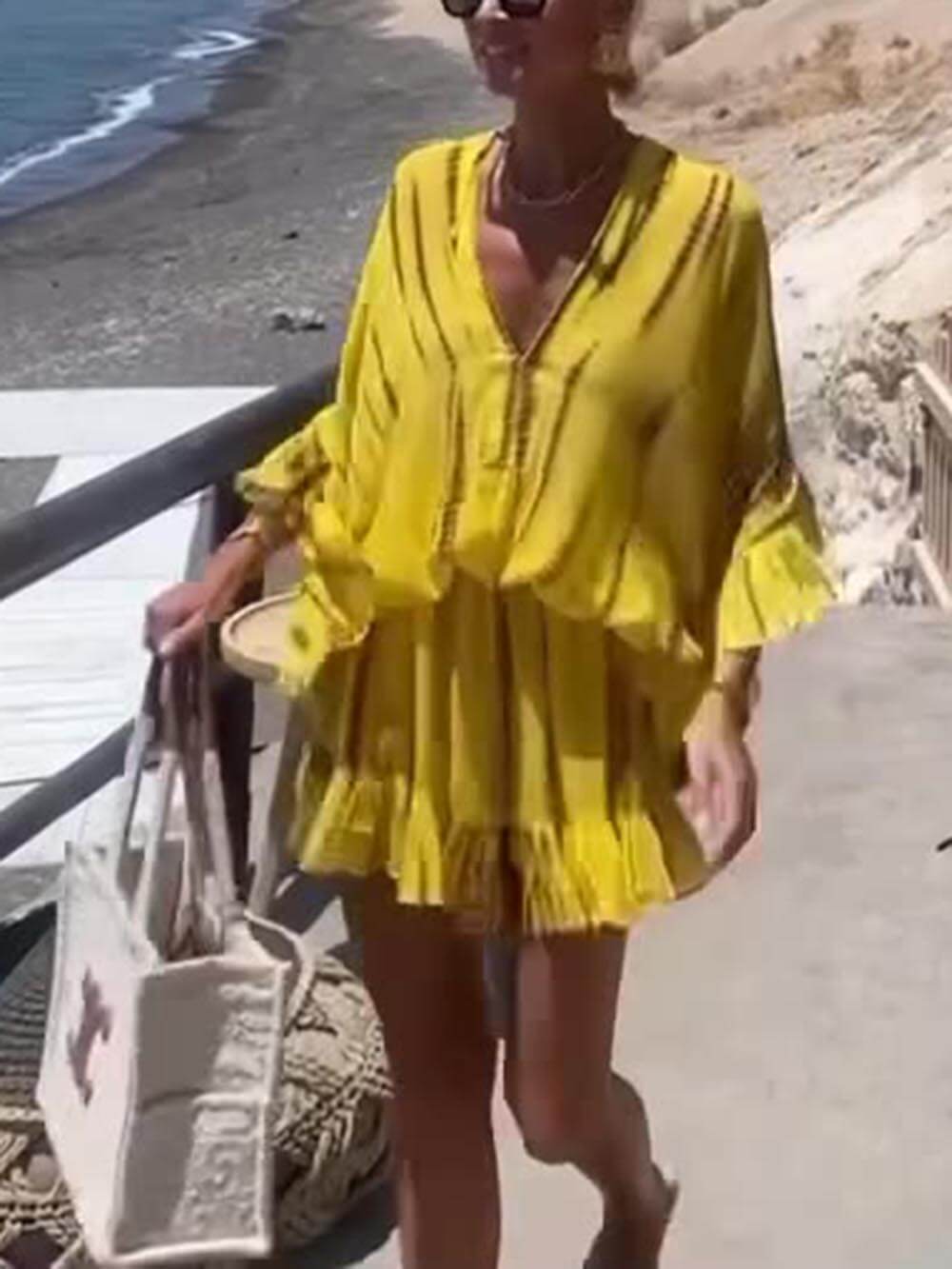 Lara Soft V-Neck Casual Mini Dress