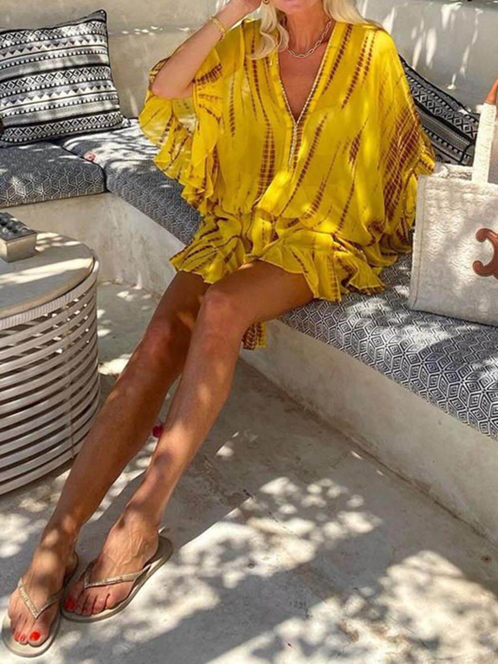 Lara Soft V-Neck Casual Mini Dress