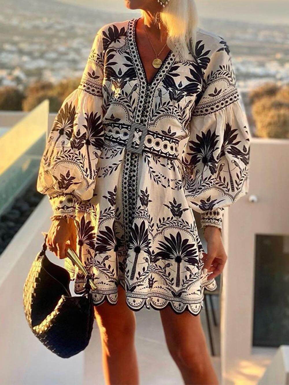 Modisches Printed lockeres Beach-Minikleid