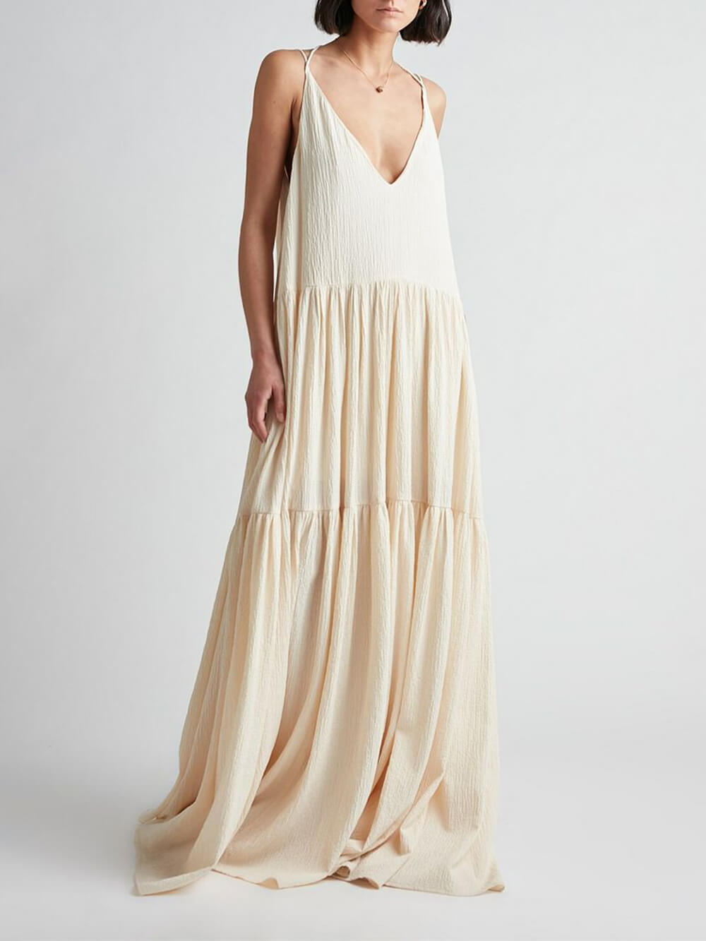 Summer Vacation Maxi Dress Deep Neckline Spaghetti Strap