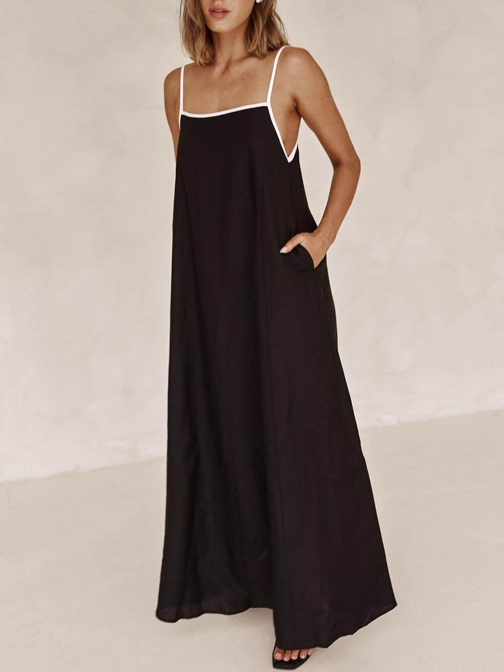 Contrast-Trim A-Line Dress