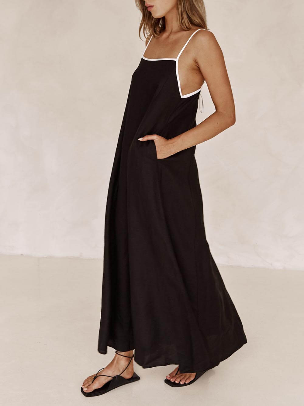 Contrast-Trim A-Line Dress