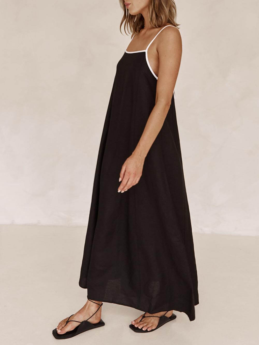 Contrast-Trim A-Line Dress