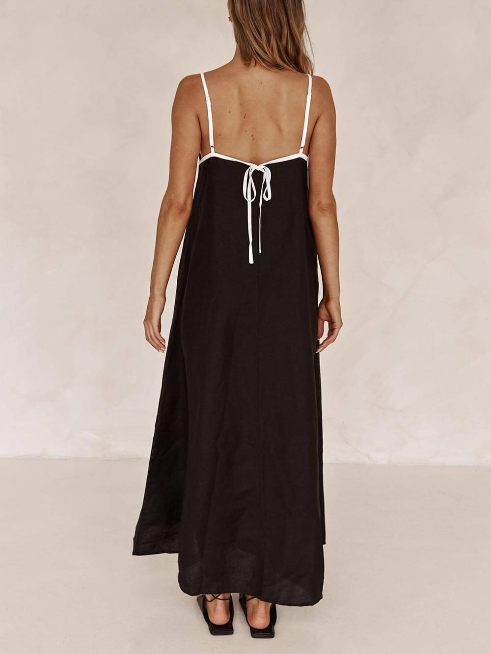 Contrast-Trim A-Line Dress