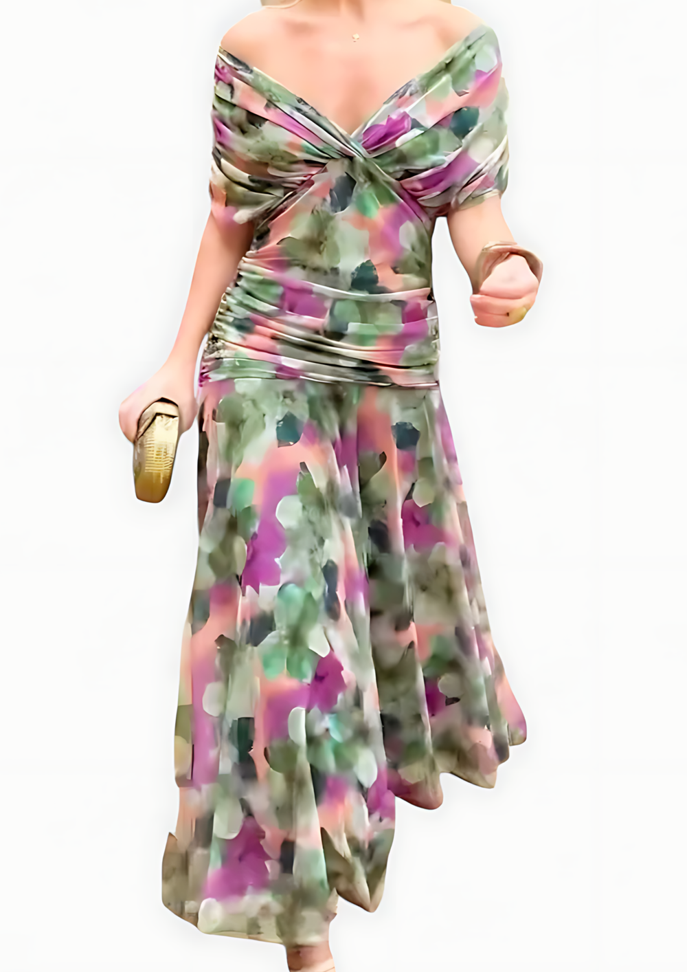 Aure Fantasy Floral Print V-Neck Maxi Dress in Green
