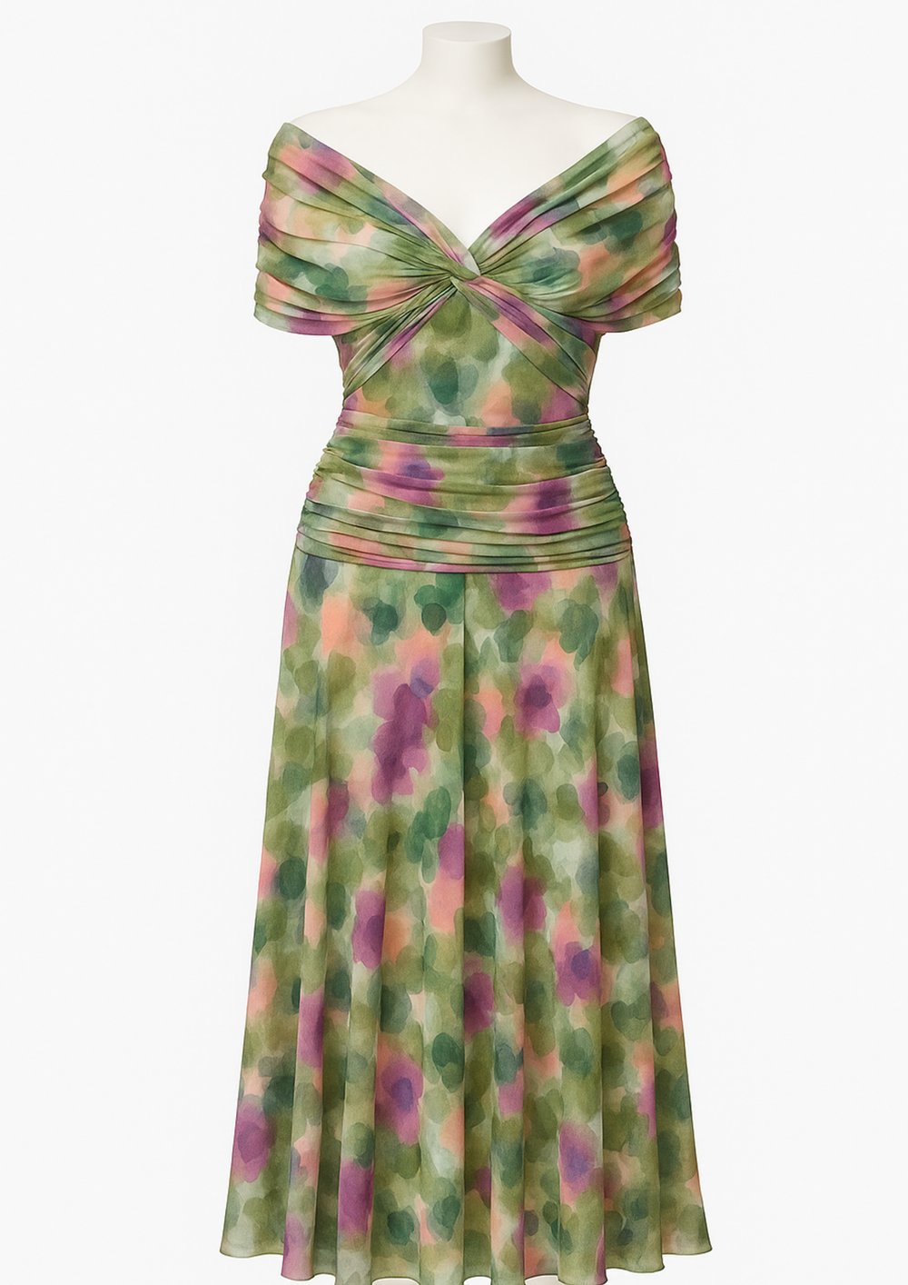 Aure Fantasy Floral Print V-Neck Maxi Dress in Green