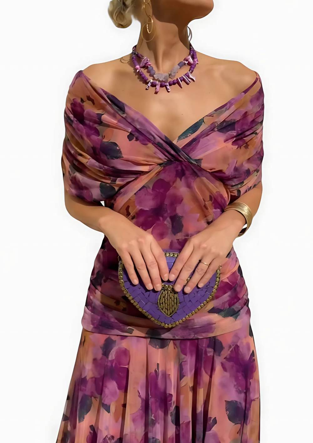 Aure Fantasy Floral Print V-Neck Maxi Dress in Pink