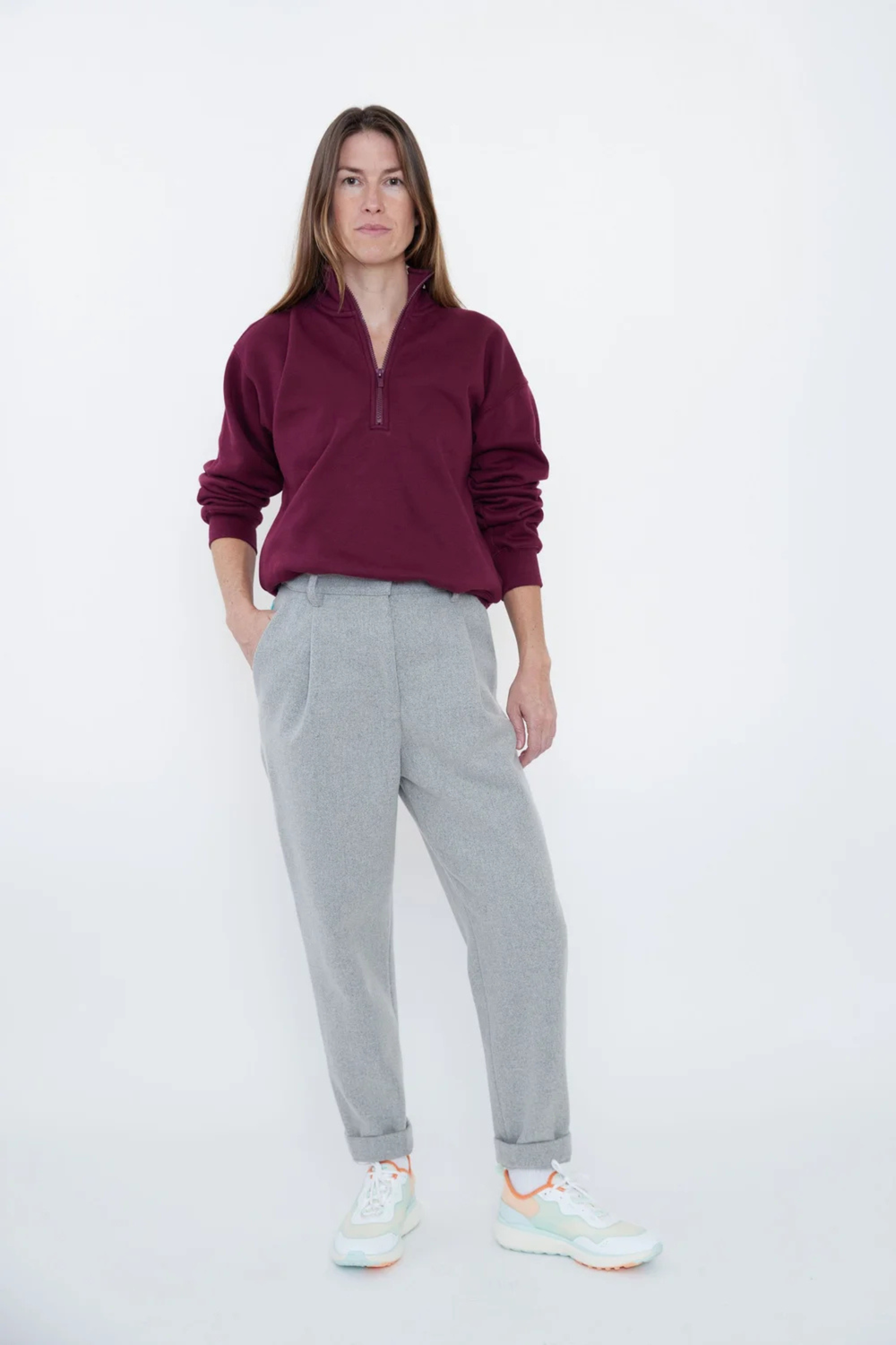 Leona Light Gray High-Waist Tailored Chino Stylish Pants