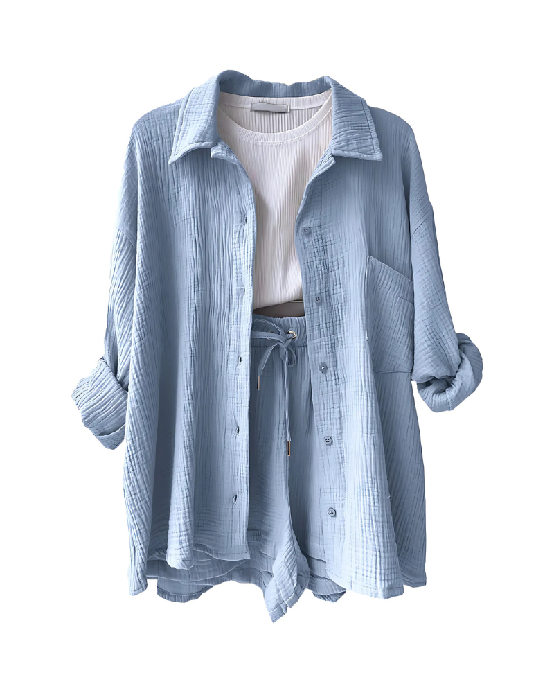 Elowen Textured Button Front Two-Piece Matching Set