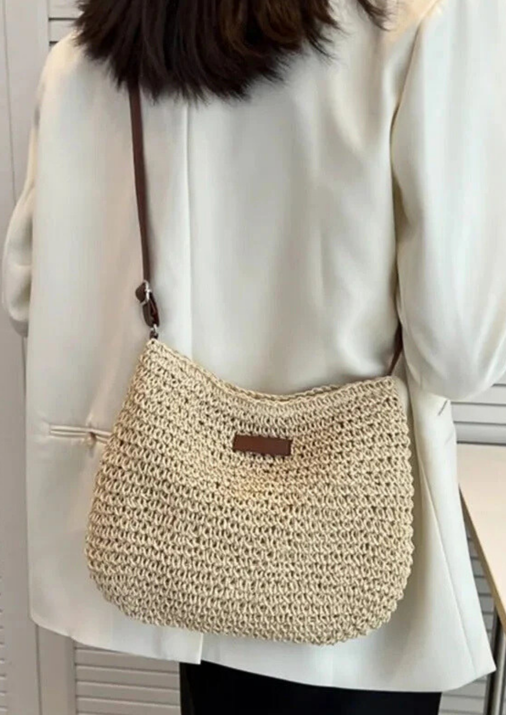 Eryln Straw Shoulder Bag in Beige