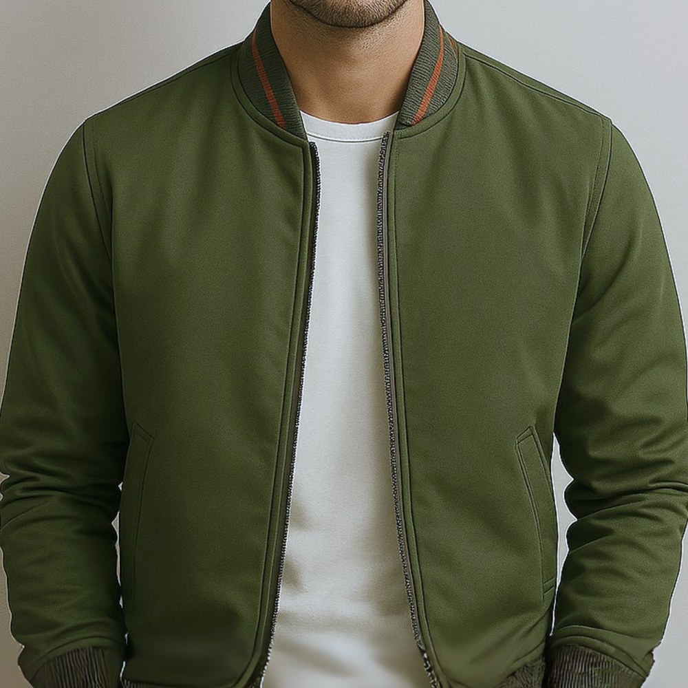 Maelisio Lightweight Striped Varsity Bomber Jacket - Green