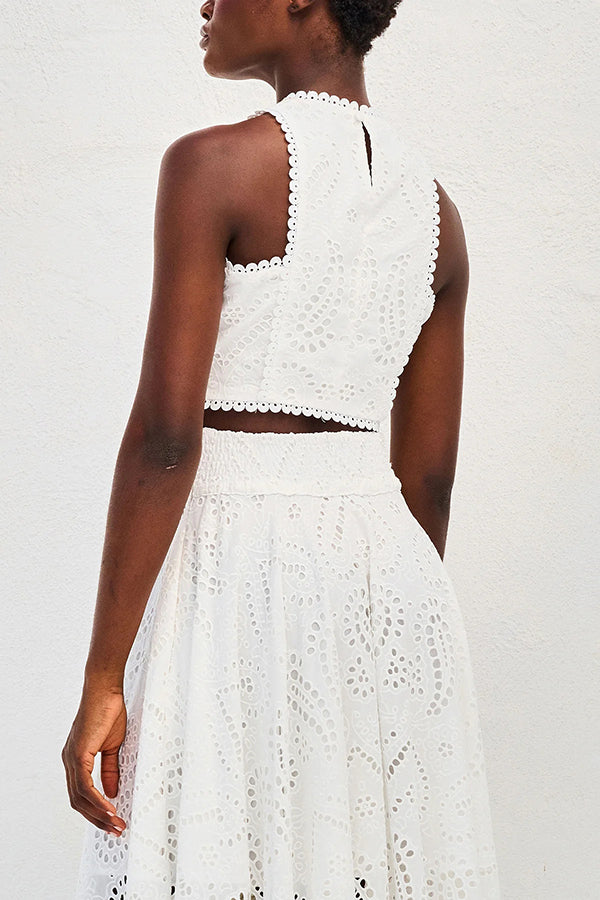 Embroidered Two-Piece Set with Long High-Waist Pocket Skirt