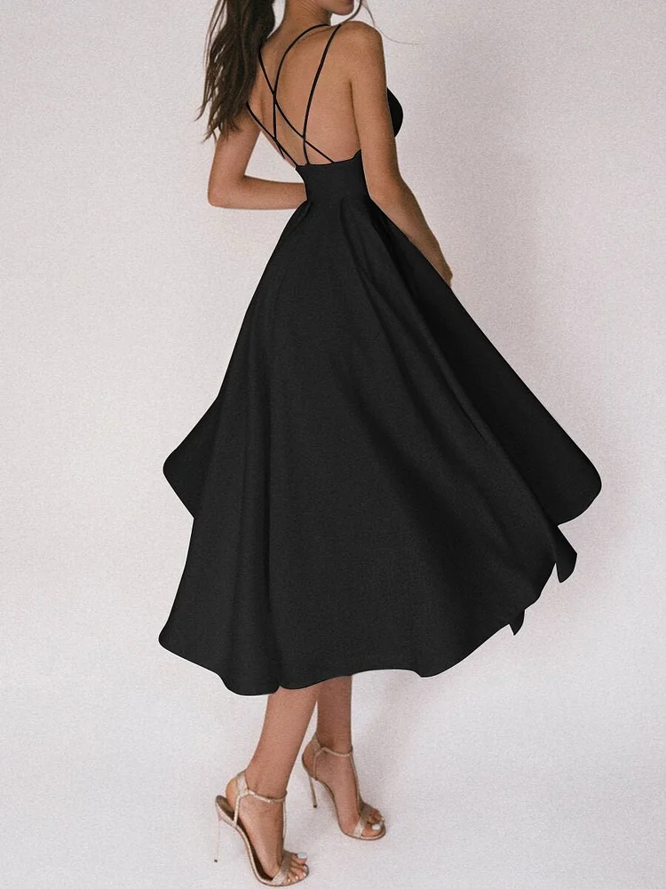 Simona Strappy Deep V-Neck Party Dress