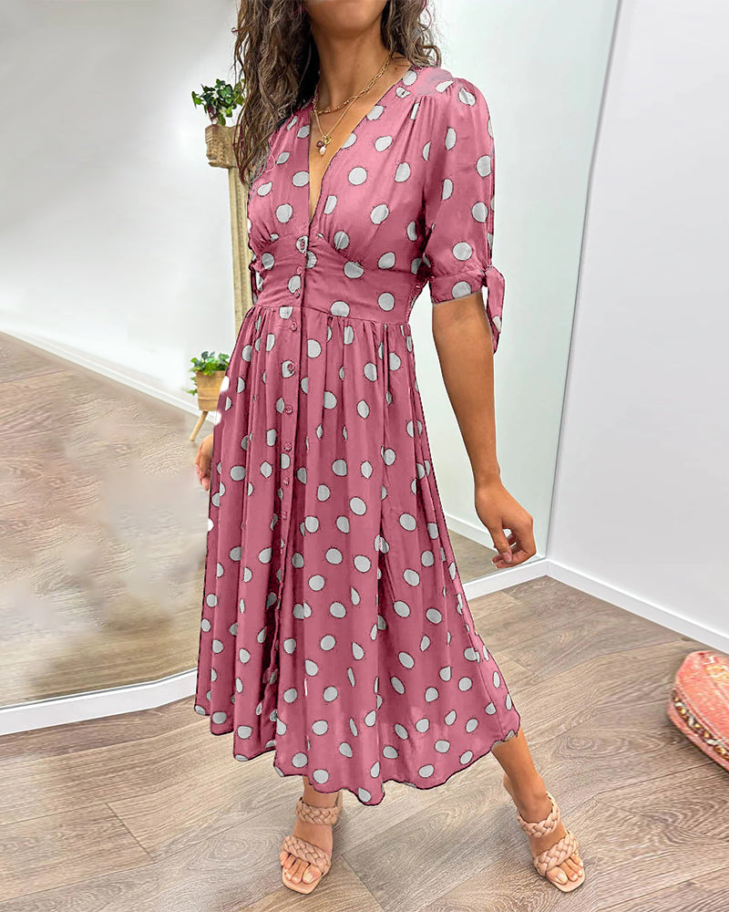 Dalina Button Polka Midi Dress