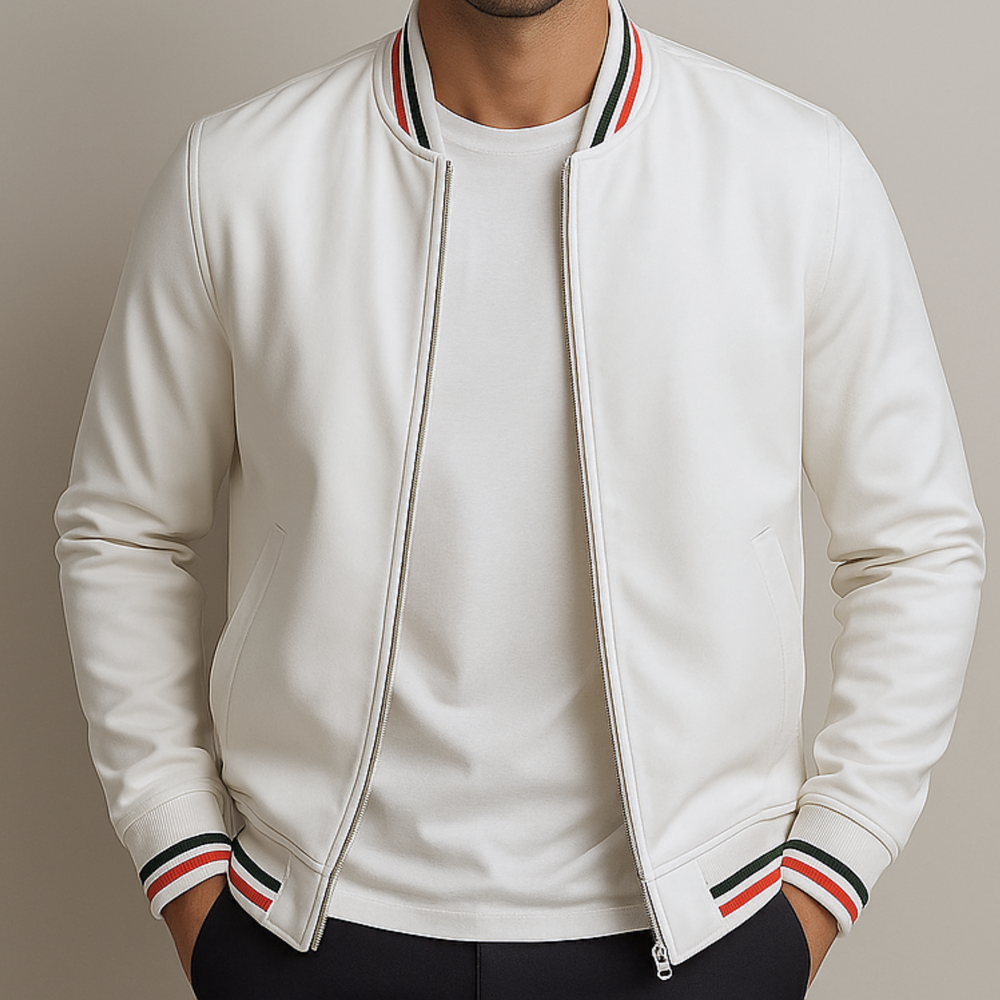 Maelisio Lightweight Striped Varsity Bomber Jacket - White
