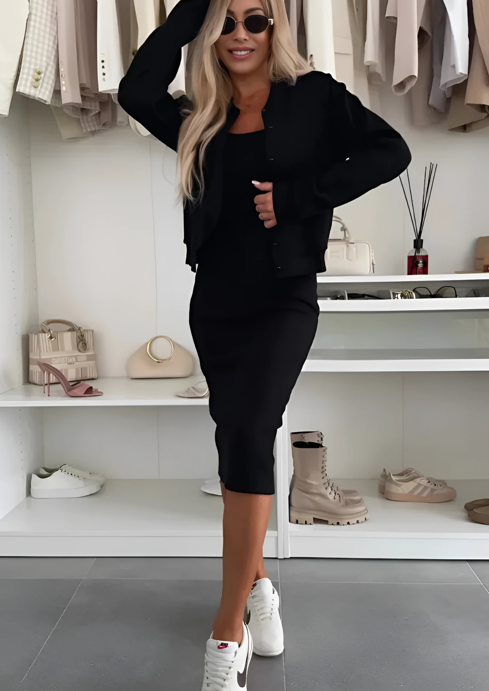 Miru Midi Dress & Cardigan Set