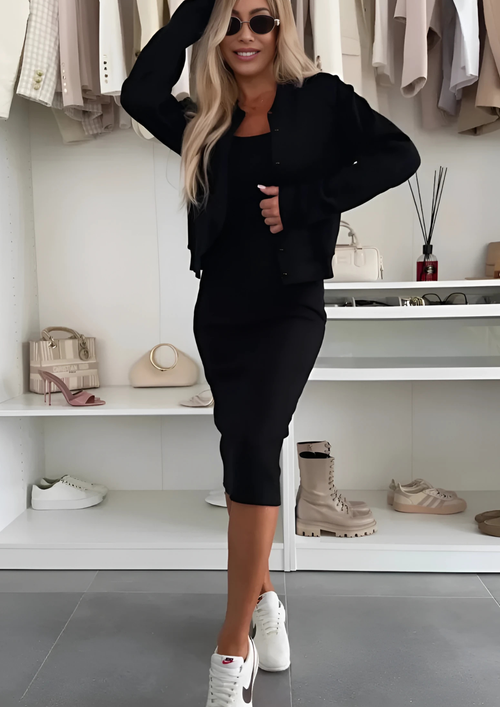 Miru Midi Dress & Cardigan Set