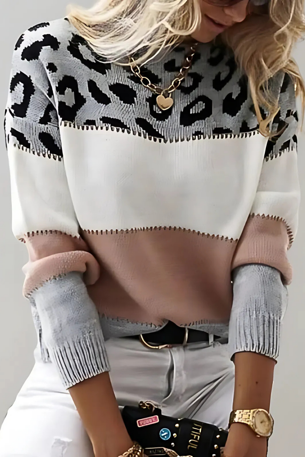 Paella Leopard-Print Relaxed-Fit Knit Sweater for Fall