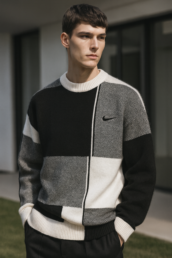 Harrison Checkered Knit Crew Neck Sweater