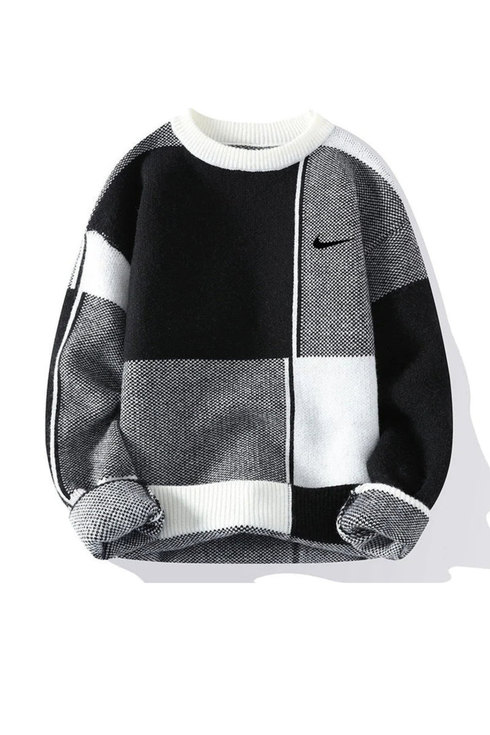 Harrison Checkered Knit Crew Neck Sweater