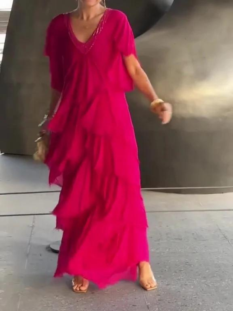 Savane Flowing Long Sleeve V-Neck Dress
