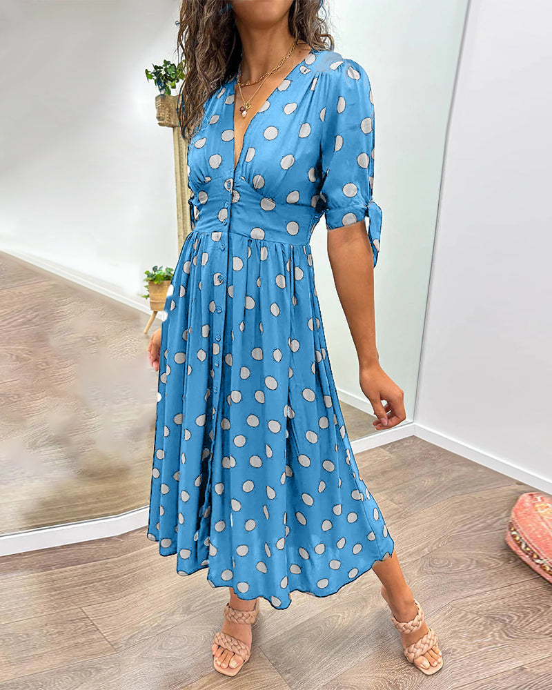 Dalina Button Polka Midi Dress