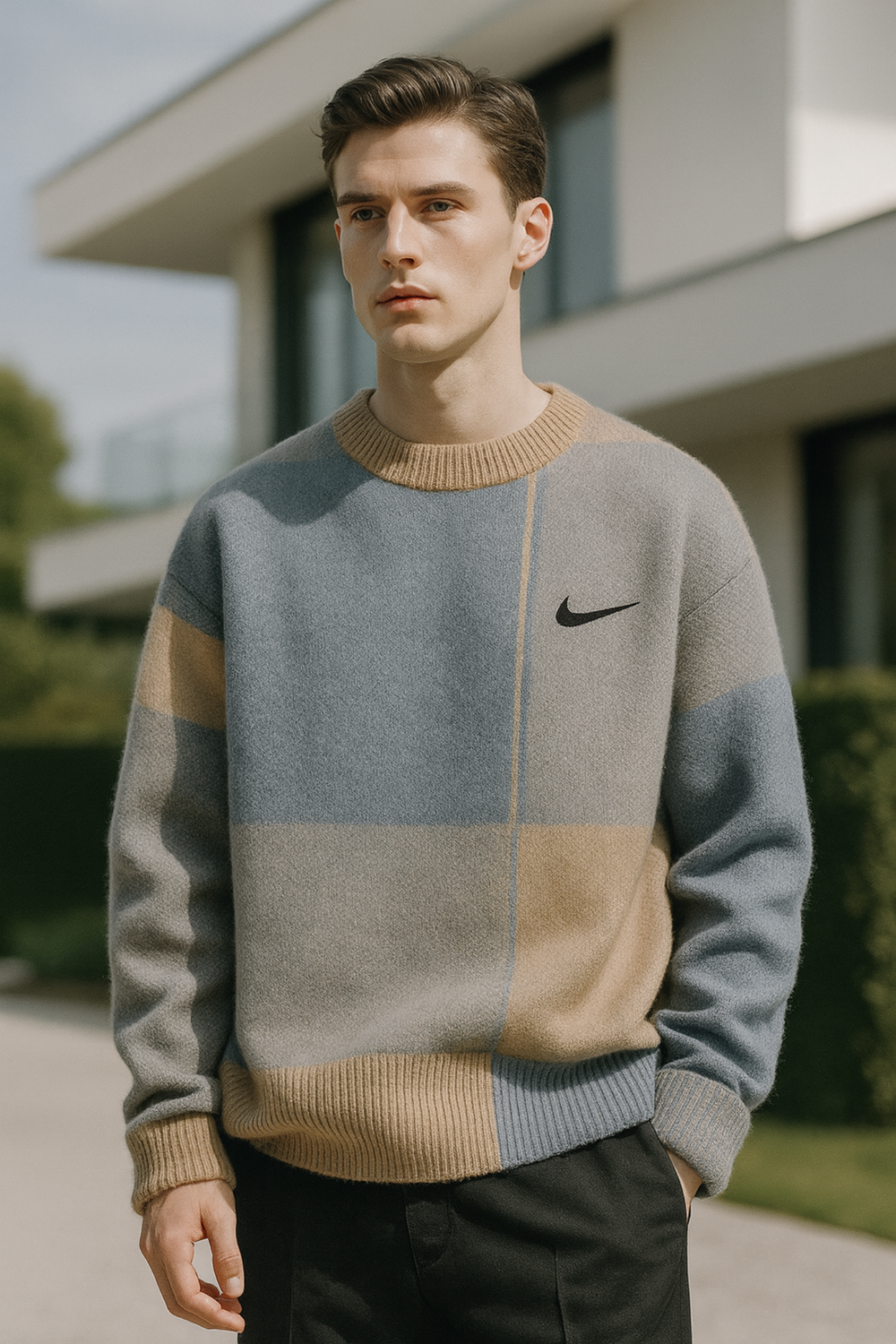 Harrison Checkered Knit Crew Neck Sweater