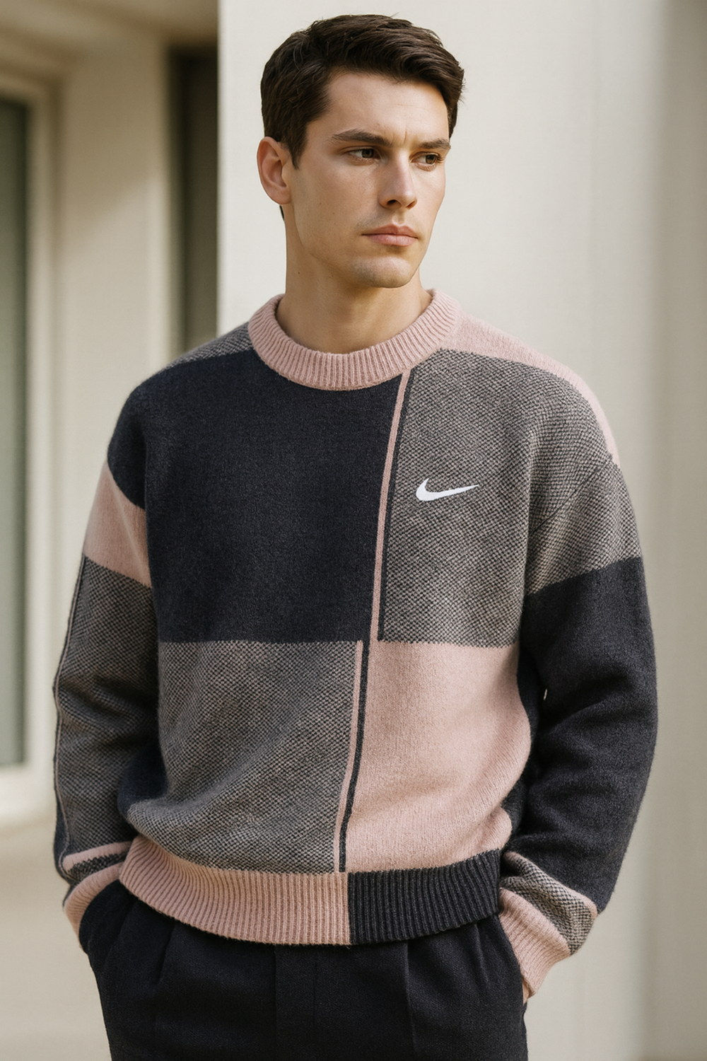 Harrison Checkered Knit Crew Neck Sweater