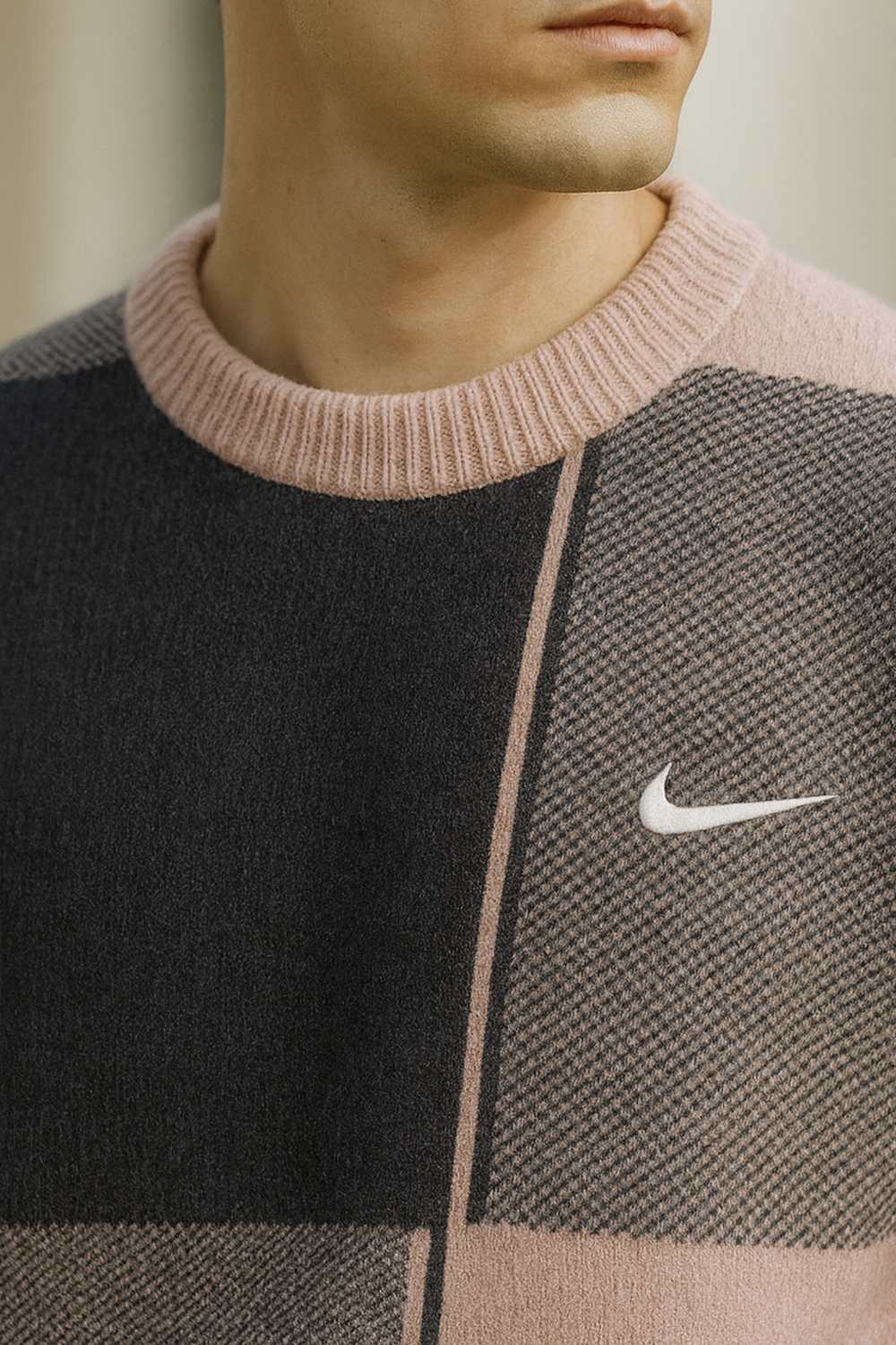 Harrison Checkered Knit Crew Neck Sweater